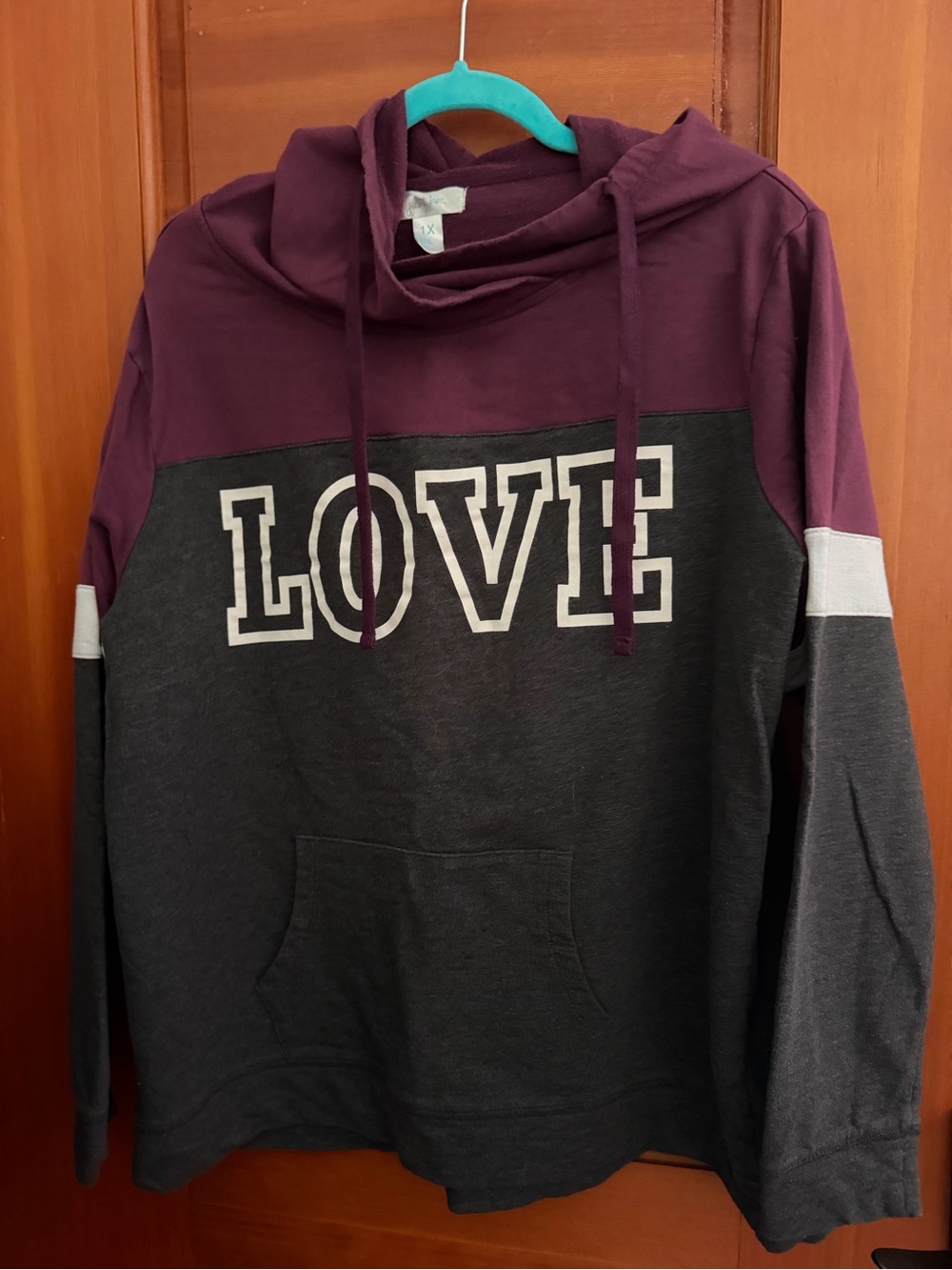 just be Plum & Charcoal LOVE Colorblock Hoodie